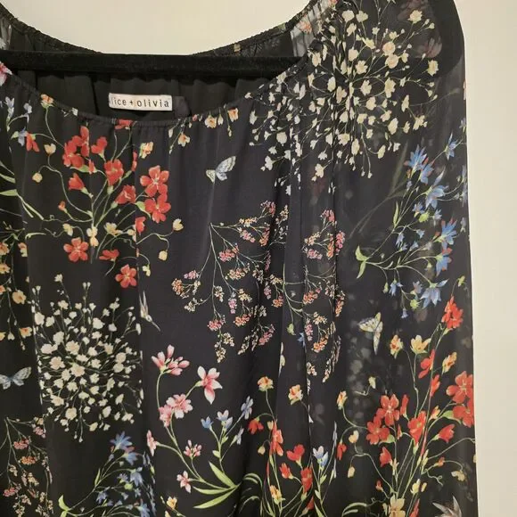 Alice + Olivia Floral Garden Top Size XS Butterfly Spring Blouse Peasant Designe - Picture 2 of 11